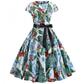 Red Party Dress Women Elegant Short Sleeve Floral Print Vintage Dresses Robe Femme 2019 Summer New Midi Bodycon Dress Plus Size