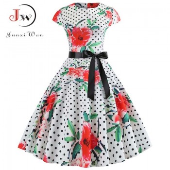 Red Party Dress Women Elegant Short Sleeve Floral Print Vintage Dresses Robe Femme 2019 Summer New Midi Bodycon Dress Plus Size