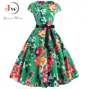 Red Party Dress Women Elegant Short Sleeve Floral Print Vintage Dresses Robe Femme 2019 Summer New Midi Bodycon Dress Plus Size