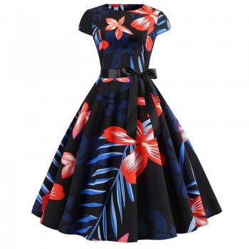 Red Party Dress Women Elegant Short Sleeve Floral Print Vintage Dresses Robe Femme 2019 Summer New Midi Bodycon Dress Plus Size