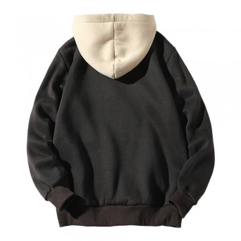 Yozihis Mens Fashion Color Block Letter Patch Detail Pouch Pocket Fleece Hoodie for Boyfriend Male Sweatshirts Hooded Pullovers