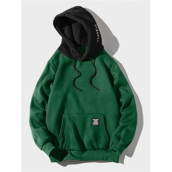 Yozihis Mens Fashion Color Block Letter Patch Detail Pouch Pocket Fleece Hoodie for Boyfriend Male Sweatshirts Hooded Pullovers