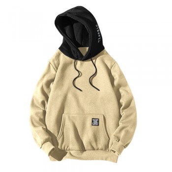 Yozihis Mens Fashion Color Block Letter Patch Detail Pouch Pocket Fleece Hoodie for Boyfriend Male Sweatshirts Hooded Pullovers