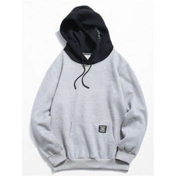 Yozihis Mens Fashion Color Block Letter Patch Detail Pouch Pocket Fleece Hoodie for Boyfriend Male Sweatshirts Hooded Pullovers