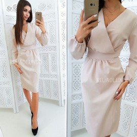 2019 Spring Women V-Neck Lantern Sleeve Pencil Dress Office Lady Elegant Solid Bodycon Dress Long Sleeve Sexy Party Dresses