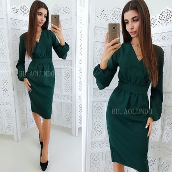 2019 Spring Women V-Neck Lantern Sleeve Pencil Dress Office Lady Elegant Solid Bodycon Dress Long Sleeve Sexy Party Dresses