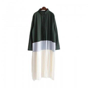 TWOTWINSTYLE Patchwork Dress Female Lapel Collar Big Size Midi Long Pleated Dresses Women 2018 Spring Fashion Korean Clothing