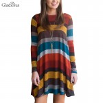 Gladiolus 2018 Autumn Winter Women Dress O-Neck Long Sleeve Striped Pocket Loose Casual Midi Knitted Sweater Dress Party Dresses