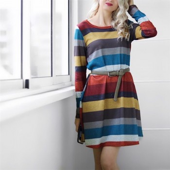 Gladiolus 2018 Autumn Winter Women Dress O-Neck Long Sleeve Striped Pocket Loose Casual Midi Knitted Sweater Dress Party Dresses