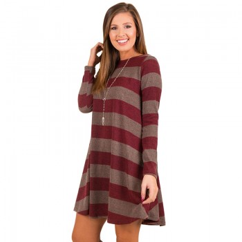 Gladiolus 2018 Autumn Winter Women Dress O-Neck Long Sleeve Striped Pocket Loose Casual Midi Knitted Sweater Dress Party Dresses