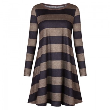 Gladiolus 2018 Autumn Winter Women Dress O-Neck Long Sleeve Striped Pocket Loose Casual Midi Knitted Sweater Dress Party Dresses