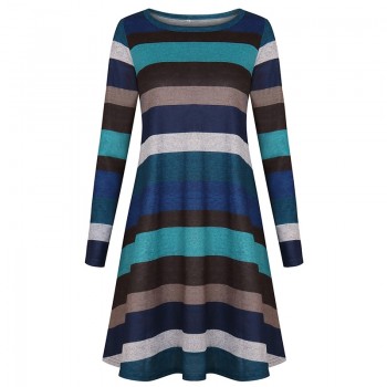 Gladiolus 2018 Autumn Winter Women Dress O-Neck Long Sleeve Striped Pocket Loose Casual Midi Knitted Sweater Dress Party Dresses