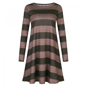 Gladiolus 2018 Autumn Winter Women Dress O-Neck Long Sleeve Striped Pocket Loose Casual Midi Knitted Sweater Dress Party Dresses
