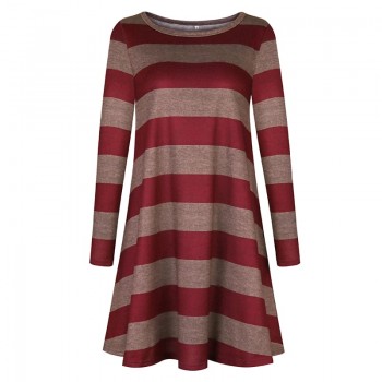 Gladiolus 2018 Autumn Winter Women Dress O-Neck Long Sleeve Striped Pocket Loose Casual Midi Knitted Sweater Dress Party Dresses