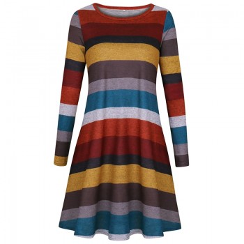 Gladiolus 2018 Autumn Winter Women Dress O-Neck Long Sleeve Striped Pocket Loose Casual Midi Knitted Sweater Dress Party Dresses