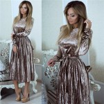 Susiamp;Rita Vintage Long Sleeve Velvet Dress Women 2018 Bodycon Belted Midi Dress Spring Pleated Party Dresses Vestidos Robe Femme