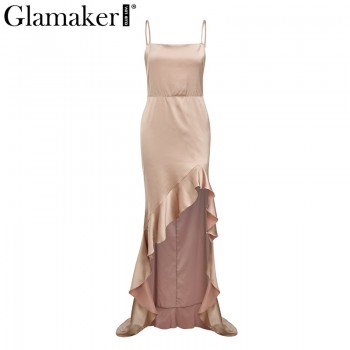 Glamaker Irregular ruffle split maxi dress Women sexy bodycon long dress elegant Female autumn party club dress vestido de noiva