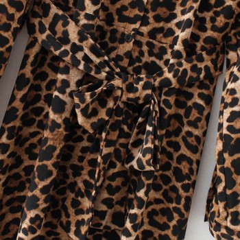 Women Long Sleeve Dress Leopard Snake Printing Ankle Length Long Dress Retro Ladies Casual Dresses With Belt vestidos