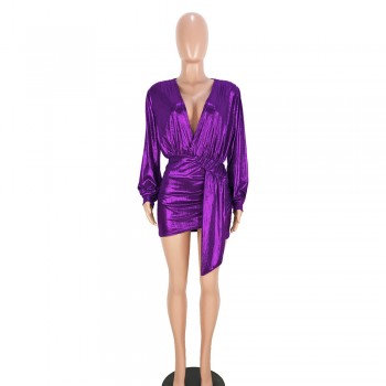 Sexy Deep V Neck Mini Dress Women Casual Long Puff Sleeve Irregular Party Dresses Elegant Robe Femme Christmas Bodycon Vestido