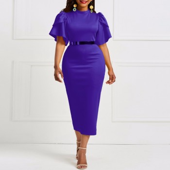 Kinikiss 2018 women office dress ladies yellow dress working girl ruffle zipper plus size evening summer bodycon midi dress