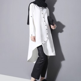 GETSRING Women Shirt Dress Long Loose Asymmetric Irregular Women Dress Shirt Winter Hem Thick Chiffon Dress Plus Size Spring