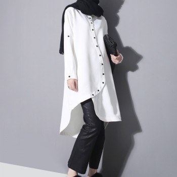 GETSRING Women Shirt Dress Long Loose Asymmetric Irregular Women Dress Shirt Winter Hem Thick Chiffon Dress Plus Size Spring
