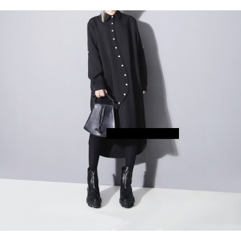 GETSRING Women Shirt Dress Long Loose Asymmetric Irregular Women Dress Shirt Winter Hem Thick Chiffon Dress Plus Size Spring