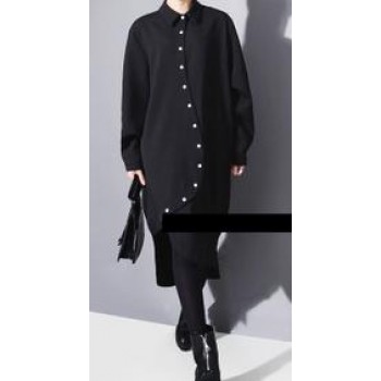 GETSRING Women Shirt Dress Long Loose Asymmetric Irregular Women Dress Shirt Winter Hem Thick Chiffon Dress Plus Size Spring