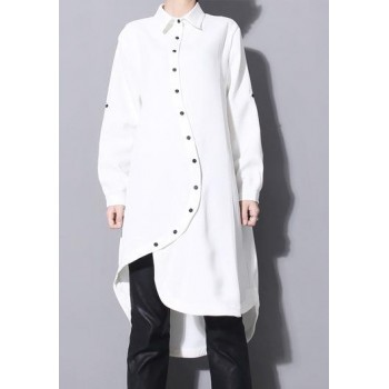 GETSRING Women Shirt Dress Long Loose Asymmetric Irregular Women Dress Shirt Winter Hem Thick Chiffon Dress Plus Size Spring