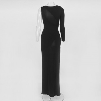 Autumn Sexy Dress Women Elegant One Shoulder Long Sleeve Bodycon Long Dress Night Club High Split Bandage Party Dresses 2018