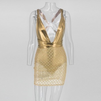 DRESSMECB 2018 Sexy Sleeveless Sequin Dress Women Deep V Hot Mesh Bodycon Dresses Summer Club Wear Glitter For Party Vestidos