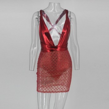 DRESSMECB 2018 Sexy Sleeveless Sequin Dress Women Deep V Hot Mesh Bodycon Dresses Summer Club Wear Glitter For Party Vestidos