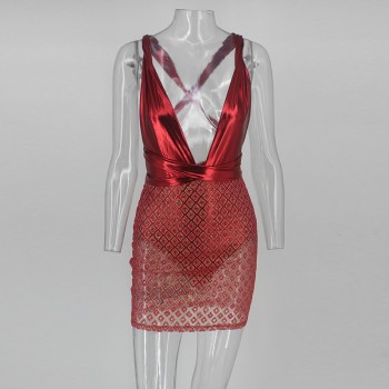 DRESSMECB 2018 Sexy Sleeveless Sequin Dress Women Deep V Hot Mesh Bodycon Dresses Summer Club Wear Glitter For Party Vestidos