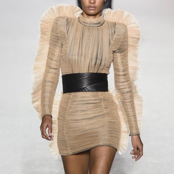 TWOTWINSTYLE Evening Party Dress Female Turtleneck Puff Long Sleeve High Waist Mini Dresses Women 2019 Spring Fashion Clothes
