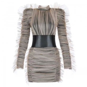 TWOTWINSTYLE Evening Party Dress Female Turtleneck Puff Long Sleeve High Waist Mini Dresses Women 2019 Spring Fashion Clothes
