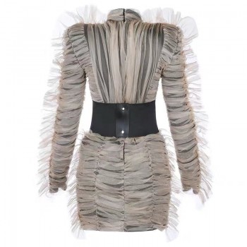 TWOTWINSTYLE Evening Party Dress Female Turtleneck Puff Long Sleeve High Waist Mini Dresses Women 2019 Spring Fashion Clothes
