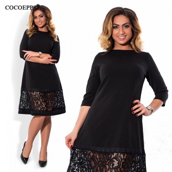 COCOEPPS L-6XL elegant blue women dress big sizes Autumn o-neck loose dresses plus size Knee-Length dress black red casual dress