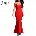 INDRESSME 2018 New Women Red V-Neck Sleeveless Long Wedding Evening Party Bandage Dresses Maxi Gown