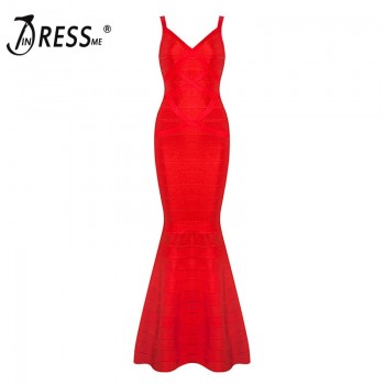 INDRESSME 2018 New Women Red V-Neck Sleeveless Long Wedding Evening Party Bandage Dresses Maxi Gown