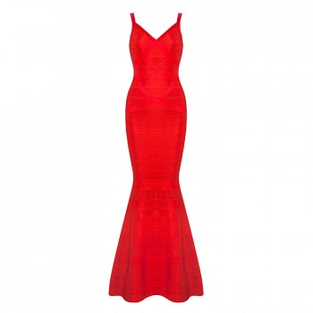 INDRESSME 2018 New Women Red V-Neck Sleeveless Long Wedding Evening Party Bandage Dresses Maxi Gown
