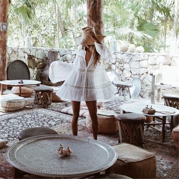 Cotton Tunic Beach Dress 2019 White Mini Dress Plus Size Bohemian Style Dresses Sexy Women Summer Dresses Vestidos #N429