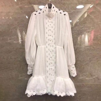 TWOTWINSTYLE Bodycon Dress Female Lantern Long Sleeve High Waist Hollow Out Ruffle Hem Shirt Dresses Women 2018 Autumn Fashion