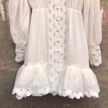 TWOTWINSTYLE Bodycon Dress Female Lantern Long Sleeve High Waist Hollow Out Ruffle Hem Shirt Dresses Women 2018 Autumn Fashion