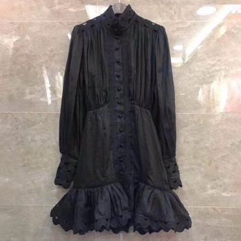 TWOTWINSTYLE Bodycon Dress Female Lantern Long Sleeve High Waist Hollow Out Ruffle Hem Shirt Dresses Women 2018 Autumn Fashion