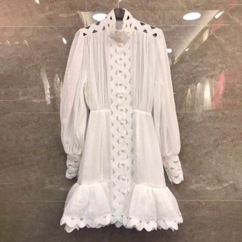 TWOTWINSTYLE Bodycon Dress Female Lantern Long Sleeve High Waist Hollow Out Ruffle Hem Shirt Dresses Women 2018 Autumn Fashion