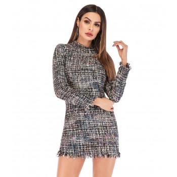 New Fashion Winter dress women plaid printed striped long sleeve slim skinny sexy mini bodycon vintage vestidos dresses woman