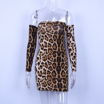 Hugcitar slash neck long sleeve backless bandage leopard print sexy dresses 2018 autumn winter women fashion Christmas dress