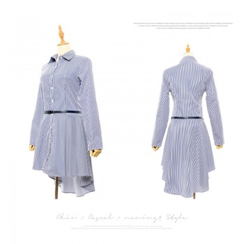 DICLOUD Spring Autumn Shirt Dress Women Turn-down Collar Full Sleeves Casual Striped Button Belt Dresses Mini Vestidos S-XL 2019
