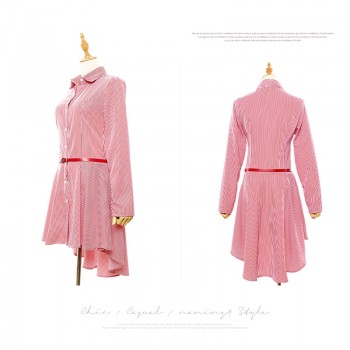 DICLOUD Spring Autumn Shirt Dress Women Turn-down Collar Full Sleeves Casual Striped Button Belt Dresses Mini Vestidos S-XL 2019