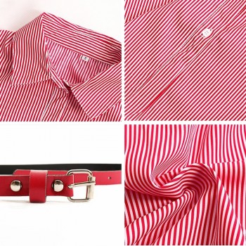 DICLOUD Spring Autumn Shirt Dress Women Turn-down Collar Full Sleeves Casual Striped Button Belt Dresses Mini Vestidos S-XL 2019